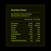 Nutrition panel for a product with serving size and container details.